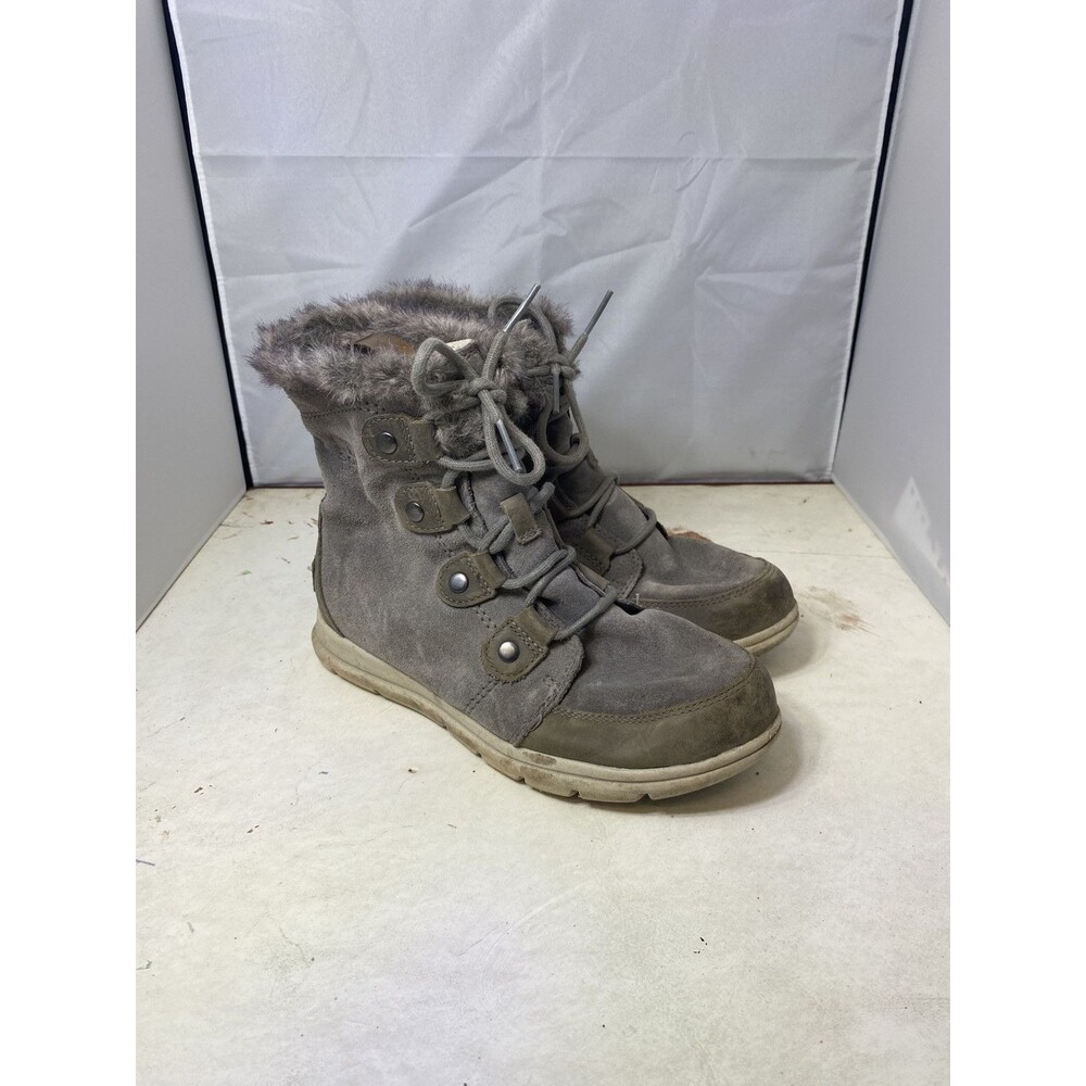 Sorel Joan Explorer Grey/Taupe Lace Up Fur Lined Boot 8M